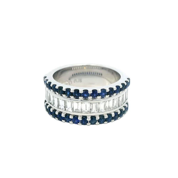 Bold & Elegant 14K Gold White Channel Set 1.41 Carats Baguette Diamond & 0.97 Carats Round Blue Sapphire Band