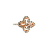 Bold & Elegant 14K Gold Rosé Halo Color Stone Fashion Ring 0.80 Carats Morganite & 0.40 Carats Diamond Quatrefoil Ring