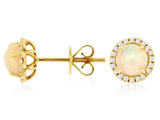 Vibrant Color Stone 14K Yellow Gold 1.00 Carat Opal & 0.16 Carats Diamond Halo Stud Earrings