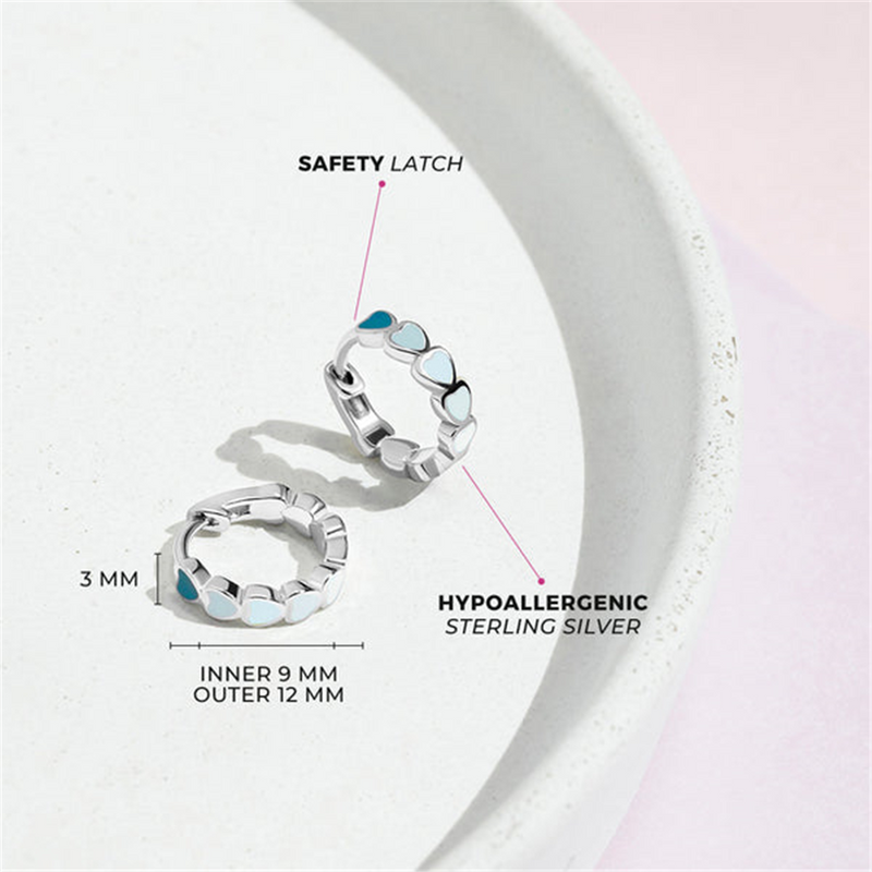 Sterling Silver Heart Cascade 9.0 MM Enamel Hoop Earrings