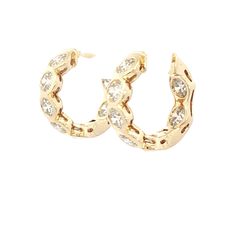 Classic & Contemporary 14K Yellow Gold 1.92 Carats Lab-Grown Bezel Set Diamond Huggie Earrings