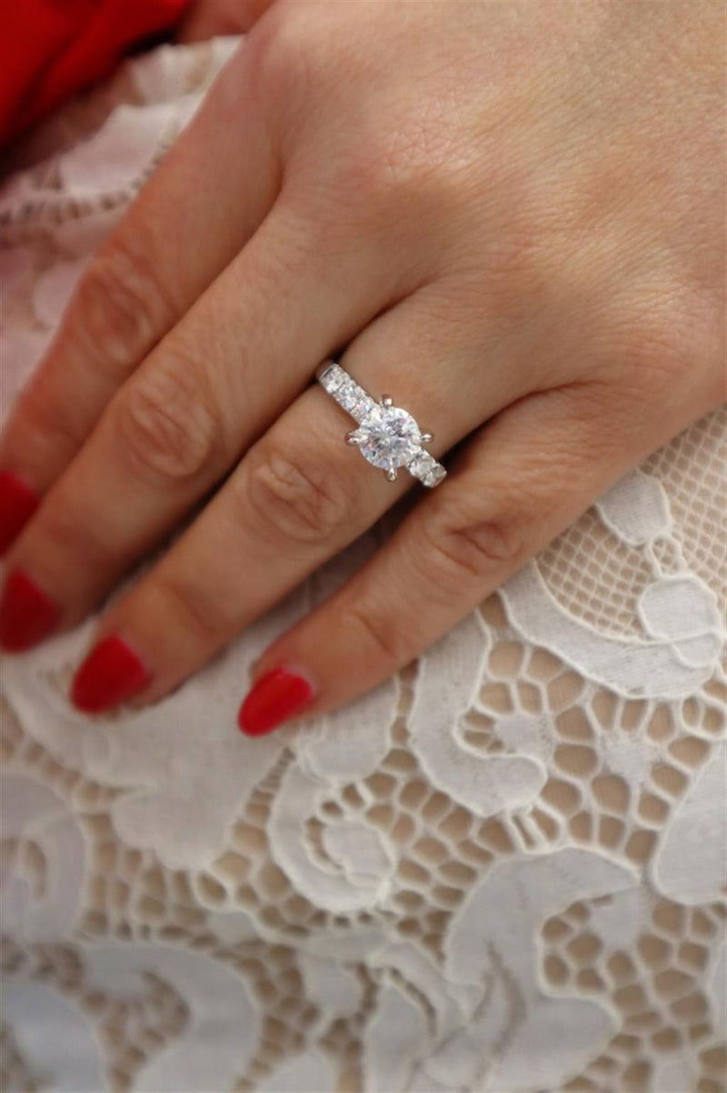 14K White Gold Diamond Semi-Mount Ring, 8MM Round Center, 0.34ctw Accents