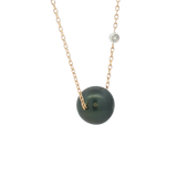 Elegant Pearl Necklaces & Pendants 14K Yellow Gold &  8 - 9 MM Tahitian Cultured Black Pearl & 0.01 Carats Diamond Necklce - 18 Inch