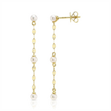 Timeless & Sophisticated Design 14K Yellow Gold Sparkle Chain & Pearl Dangle Earrings
