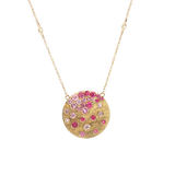 Vibrant Colored Stone Necklaces 14K Yellow Gold 1.16 Carats Pink Sapphire & 0.11 Carats Diamond Necklace, 18 Inch