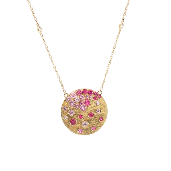 Vibrant Colored Stone Necklaces 14K Yellow Gold 1.16 Carats Pink Sapphire & 0.11 Carats Diamond Necklace, 18 Inch
