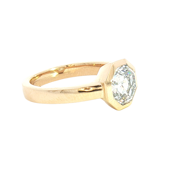 14K Yellow Gold Bezel Set Octagonal Cut 2.19 Carats Lab Grown Solitaire Diamond Engagement Ring
