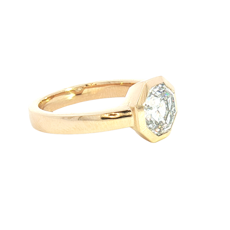 14K Yellow Gold Bezel Set Octagonal Cut 2.19 Carats Lab Grown Solitaire Diamond Engagement Ring
