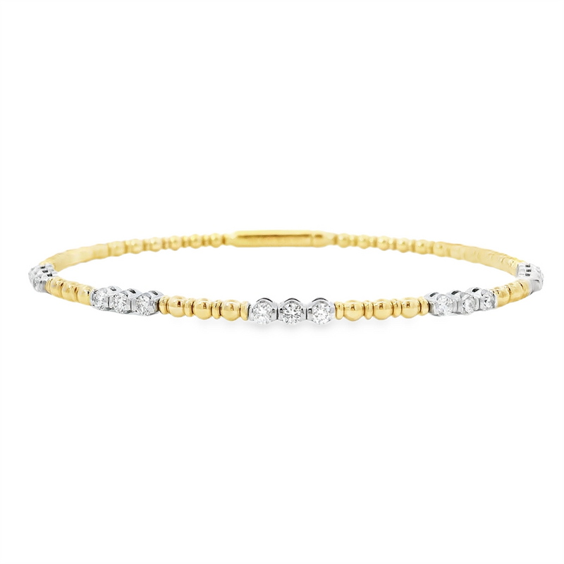 Sophisticated & Timeless Diamond Bracelets 14K Gold & Titanium Two-Toned Yellow & White Diamond Flexible Bangle Bracelet - 0.61 CTW, Size 6.5 Inch