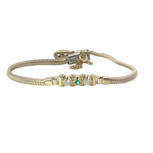 Elegant & Eye Catching 14K Gold Yellow 2.6MM Emerald & 0.12 Carats Diamond Tennis Add-A-Link Starter Bracelet, Length 7.5 Inch