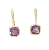 Vibrant Color Stone 14K Yellow Gold Square Cushion 1.10 Carats Amethyst Dangle Earrings