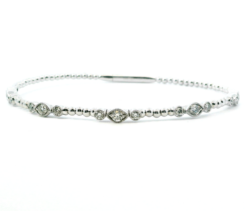 Sophisticated & Timeless Diamond Bracelets 14K Gold White & Titanium Flexible Diamond Bangle Bracelet - 0.69 CTW, Size 6.75 Inch