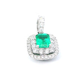 Vibrant 18K White Gold 0.14 Carats Emerald & 0.37 Carats Diamond Halo Drop Pendant