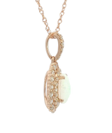 Vibrant Colored Stone Necklaces 14K Rosé Gold 0.50 Carats Opal & 0.39 Carats Diamond Double Halo Necklace - 18 Inch