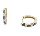 Vibrant Color Stone 14K Yellow Gold Baguette Cut 0.37 Carats Blue Sapphire & Round Cut 0.20 Carats Diamond Small Hoop Earrings