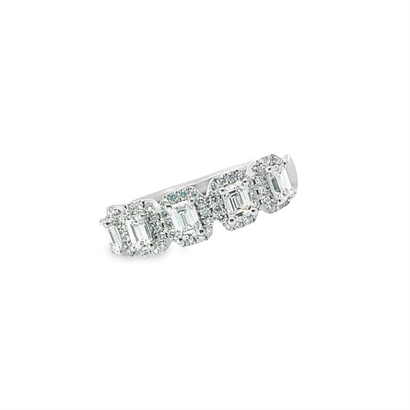 White 14 Karat Gold 1.10 Carats Emerald Cut Diamond Halo Band