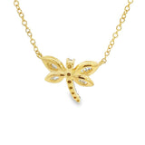 Vibrant Colored Stone Necklaces 18K Yellow Gold Baguette & Round Cut 0.45 Carats Black & White Diamond Dragonfly Necklace - 18 Inch