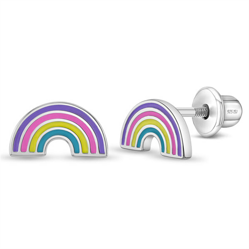 Sterling Silver Magical Rainbow Enamel Earrings For Children