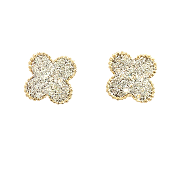 Classic & Contemporary 14K Yellow Gold 0.842 Carats Diamond Quatrefoil Shaped Stud Earrings