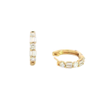 Classic & Contemporary 18K Yellow Gold 1.02 Carats Baguette & Round Diamond Small Hoop Earrings
