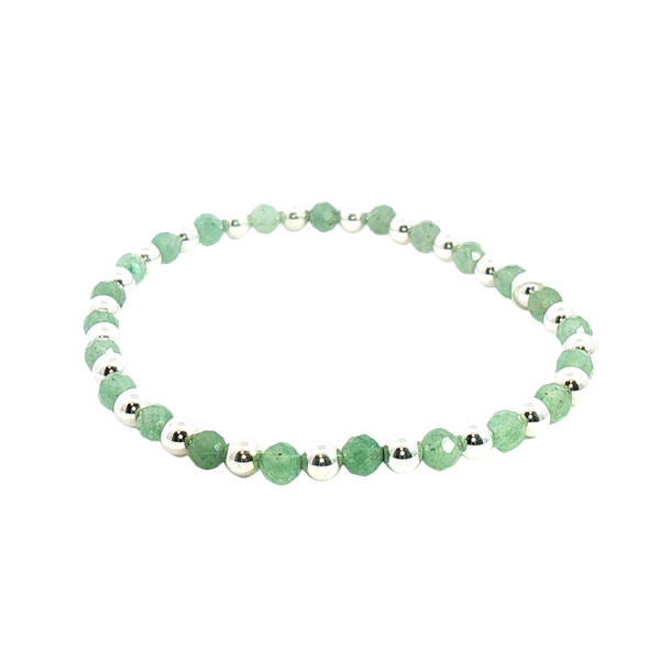 Sterling Silver & Aventurine Bead Bracelet - 7.0 Inch
