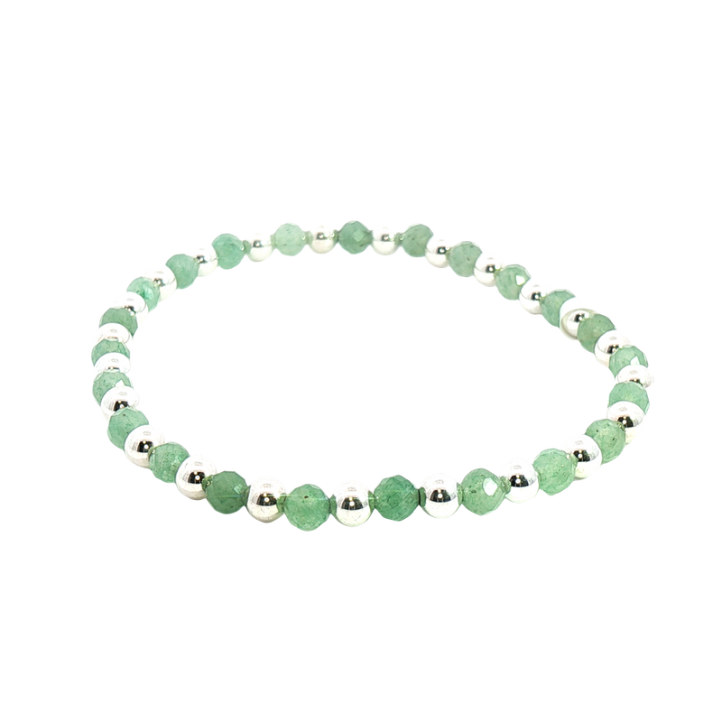 Sterling Silver & Aventurine Bead Bracelet - 7.0 Inch