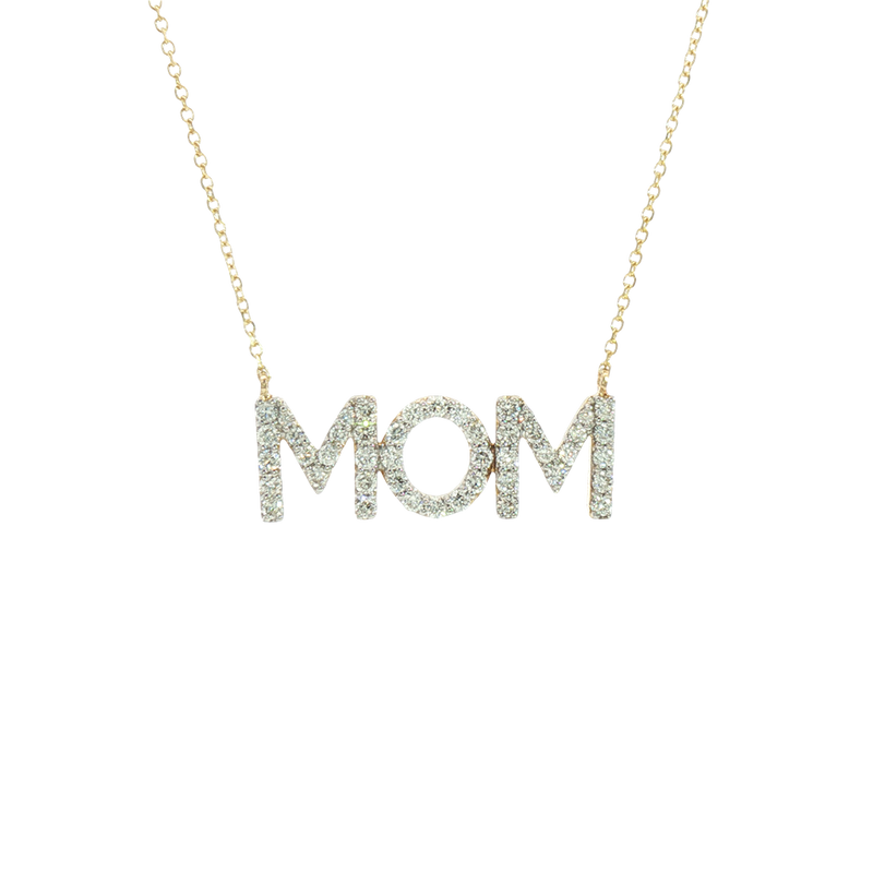 Elegant Diamond Necklaces 14K Yellow Gold  0.473 Carats Diamond "MOM" Necklace - 18 Inch
