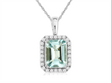 Vibrant 14K White Gold Emerald Cut 2.0 Carats Aquamarine & 0.20 Carats Diamond Halo Necklace - 18 inch