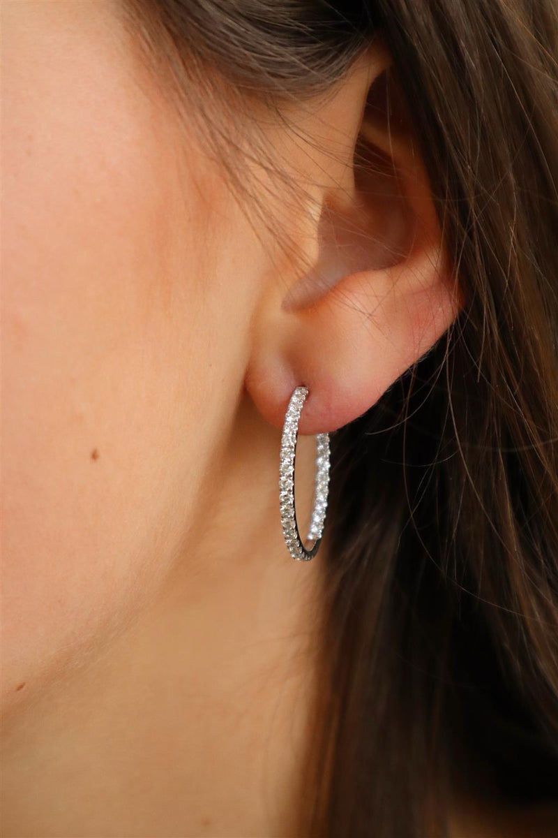 Classic & Contemporary 18K White Gold Inside Out 1.35 Carats Diamond Large Hoop Earrings