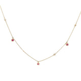 Vibrant 14K Gold Yellow 0.73 Carats Rubies & 0.08 Carats Diamonds Fringe Station Necklace, 18 Inch