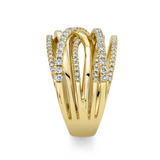 Elegant & Trendy 14K Yellow Gold 0.62 Carats Diamond Open Multi Layered Criss Cross Ring