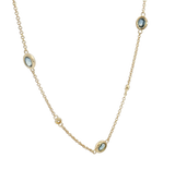 Vibrant Colored Stone Necklaces 14K Yellow Gold Oval Cut 1.65 Carats Blue Sapphire & Round Cut 0.14 Carats Diamond Station Necklace - 18 Inch