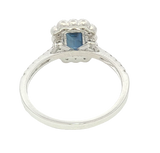 Bold & Elegant 14K White Gold Emerald Cut 1.08 Carats Blue Sapphire & 0.48 Carats Diamond Halo Ring