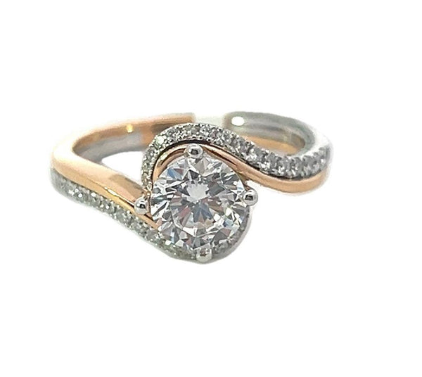 Two-Toned 18 Karat Gold Round Diamond Bypass 0.20 Carats Engagement Ring