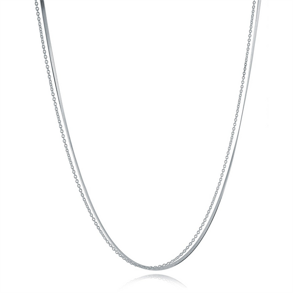 Stainless Steel Herringbone & Oval Link Chain Layered Necklace - 18 Inch