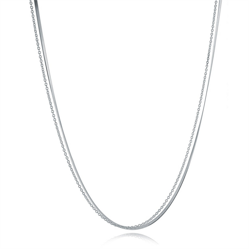 Stainless Steel Herringbone & Oval Link Chain Layered Necklace - 18 Inch