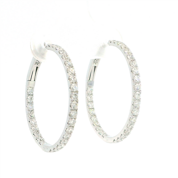 Classic & Contemporary 18K White Gold Inside Out 1.35 Carats Diamond Large Hoop Earrings