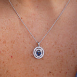 Vibrant 18K White Gold 0.34 Carats Sapphire & 0.45 Carats Diamonds Drop Pendant