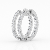 Classic & Contemporary 14K Gold White Lab-Grown 1.0 Carats Diamond Medium 19mm Hoop Earrings