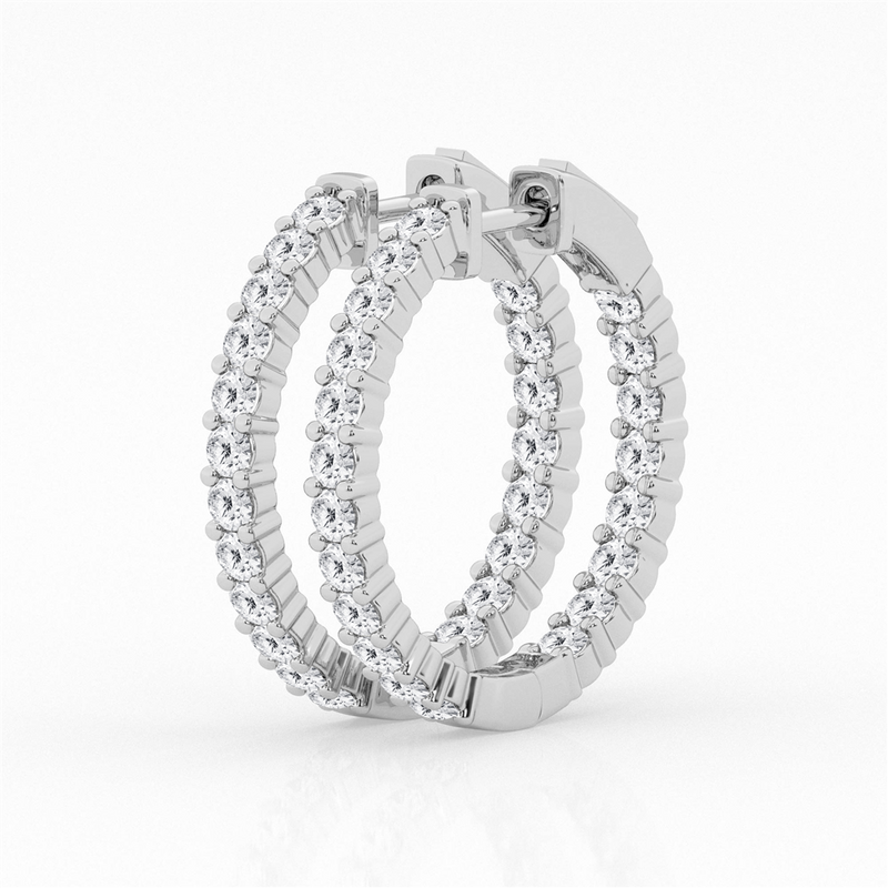 Classic & Contemporary 14K Gold White Lab-Grown 1.0 Carats Diamond Medium 19mm Hoop Earrings