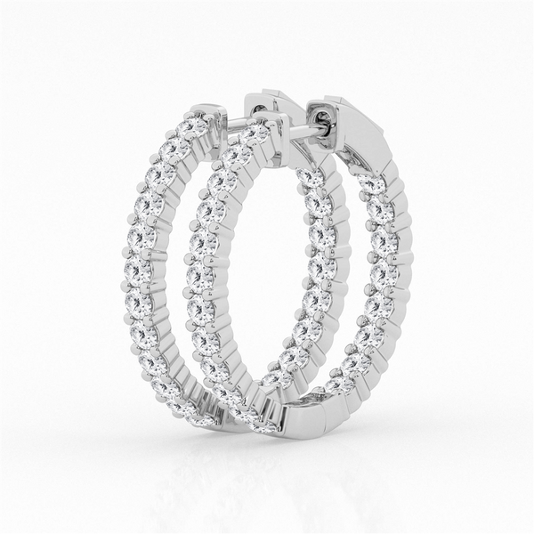 Classic & Contemporary 14K Gold White Lab-Grown 1.0 Carats Diamond Medium 19mm Hoop Earrings