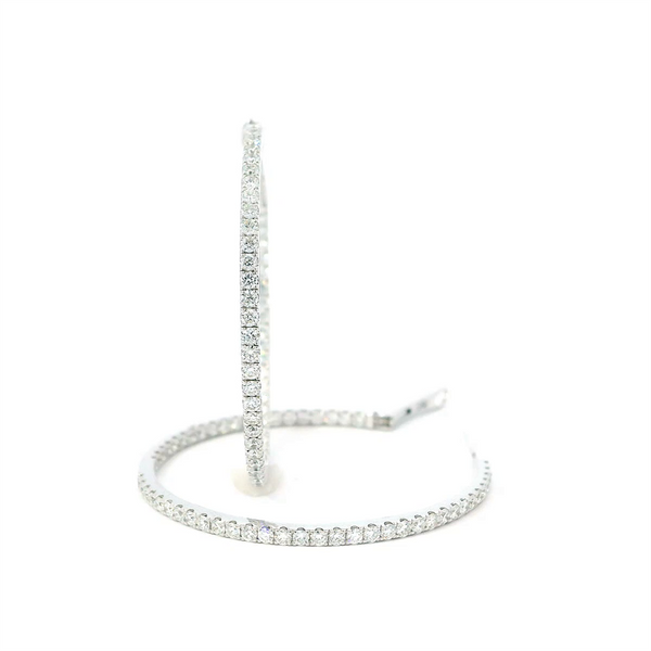 Classic & Contemporary 18K Gold White 1.96 Carats Diamond 38mm Large Inside/Out Hoop Earrings