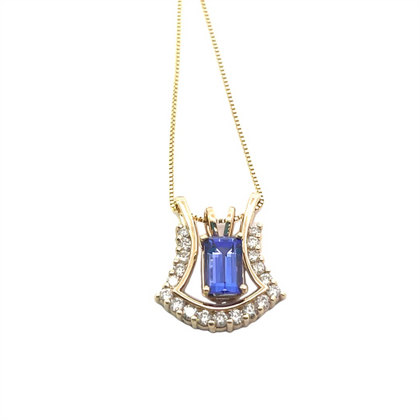 Yellow 14 Karat Gold 4.52 Carats Tanzanite & 0.38 Carats Diamond Drop Necklace