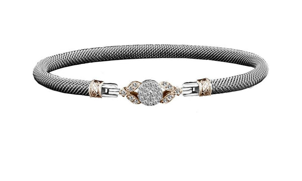 Sophisticated & Timeless Diamond Bracelets Sterling Silver Two-Toned Round Diamond & Bangle Bracelet - 0.45 CTW, Size 6.5 Inch