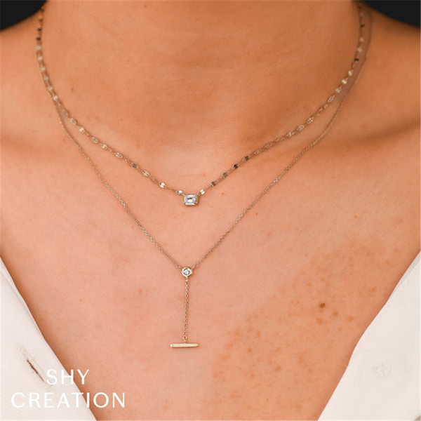 Elegant Diamond Necklace 14K Gold Yellow 0.03 Carats Diamond Solitaire Lariat Necklace - 20 Inch