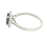 Bold & Elegant 14K White Gold Emerald Cut 1.08 Carats Blue Sapphire & 0.48 Carats Diamond Halo Ring