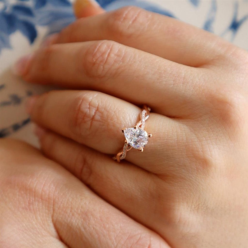 MPJ Exclusive Diamond Mountings 14K Gold Rosé Diamond Accented Pear 1.5 Carats, 8x6 MM Engagement Ring - 0.08 Carats Accent Diamonds