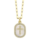 Vibrant Colored Stone Necklaces 14K Yellow Gold 0.95 Carats Mother Of Pearl & 0.11 Carats Diamond Halo & Cross Necklace, 18 Inch
