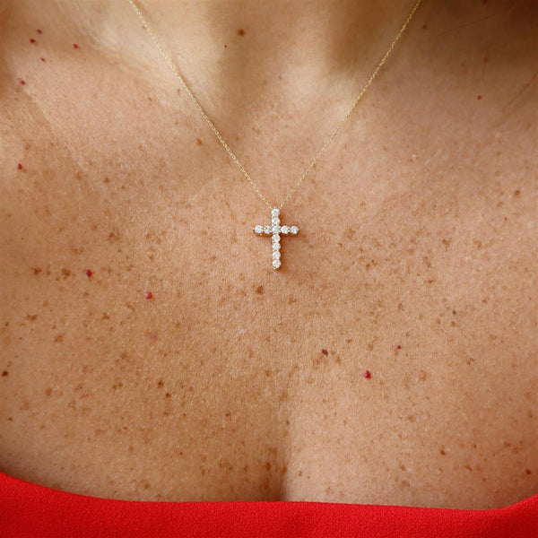 Elegant Diamond Necklaces 14K Gold Yellow Lab Grown 0.57 Carats Diamond 18x13.3mm Cross Pendant Necklace - 18 Inch