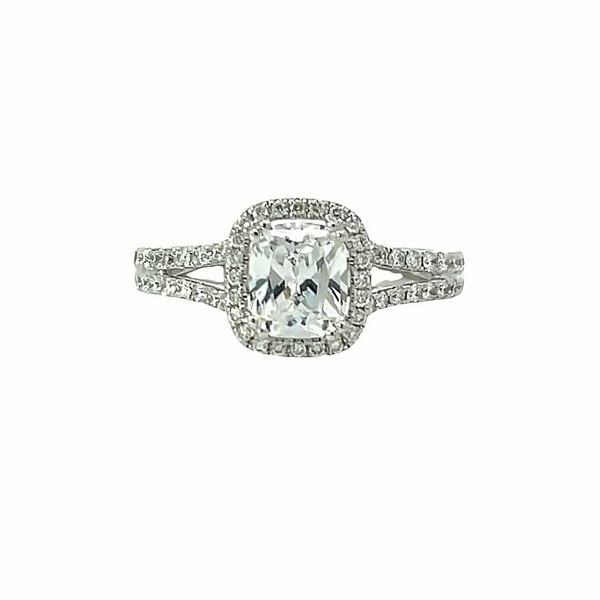 White 18 Karat Gold 0.43 Carats Diamond Halo Cushion Engagement Ring